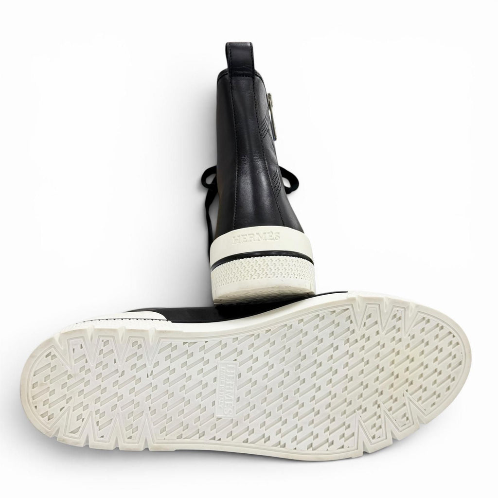 Hermes Leather Logo Side Zip Lace Up High Cut Sneakers Black — view 6