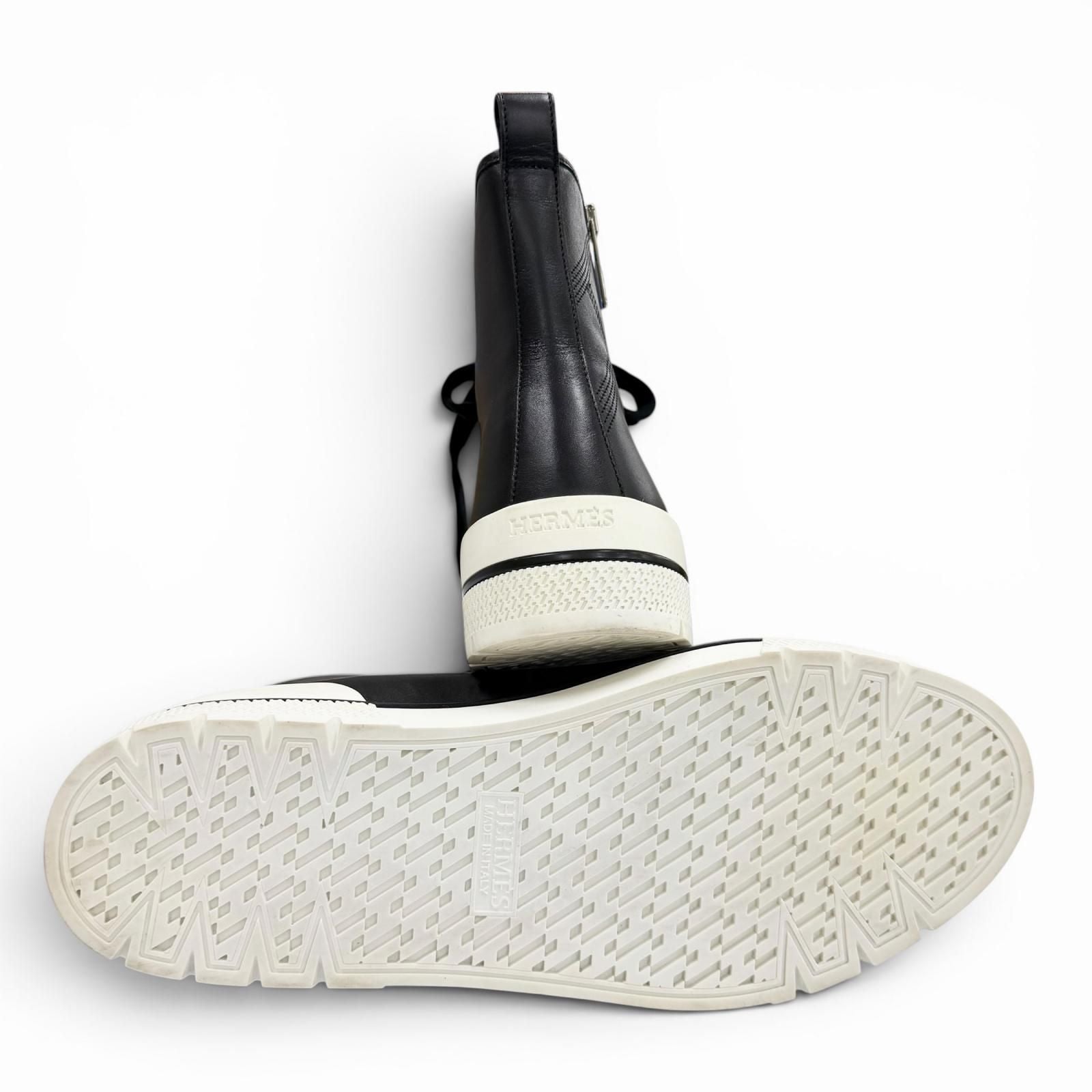 Hermes Leather Logo Side Zip Lace Up High Cut Sneakers Black — view 6