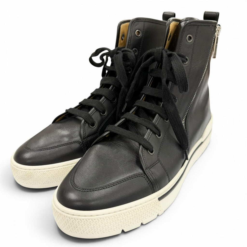 Hermes Leather Logo Side Zip Lace Up High Cut Sneakers Black — view 3