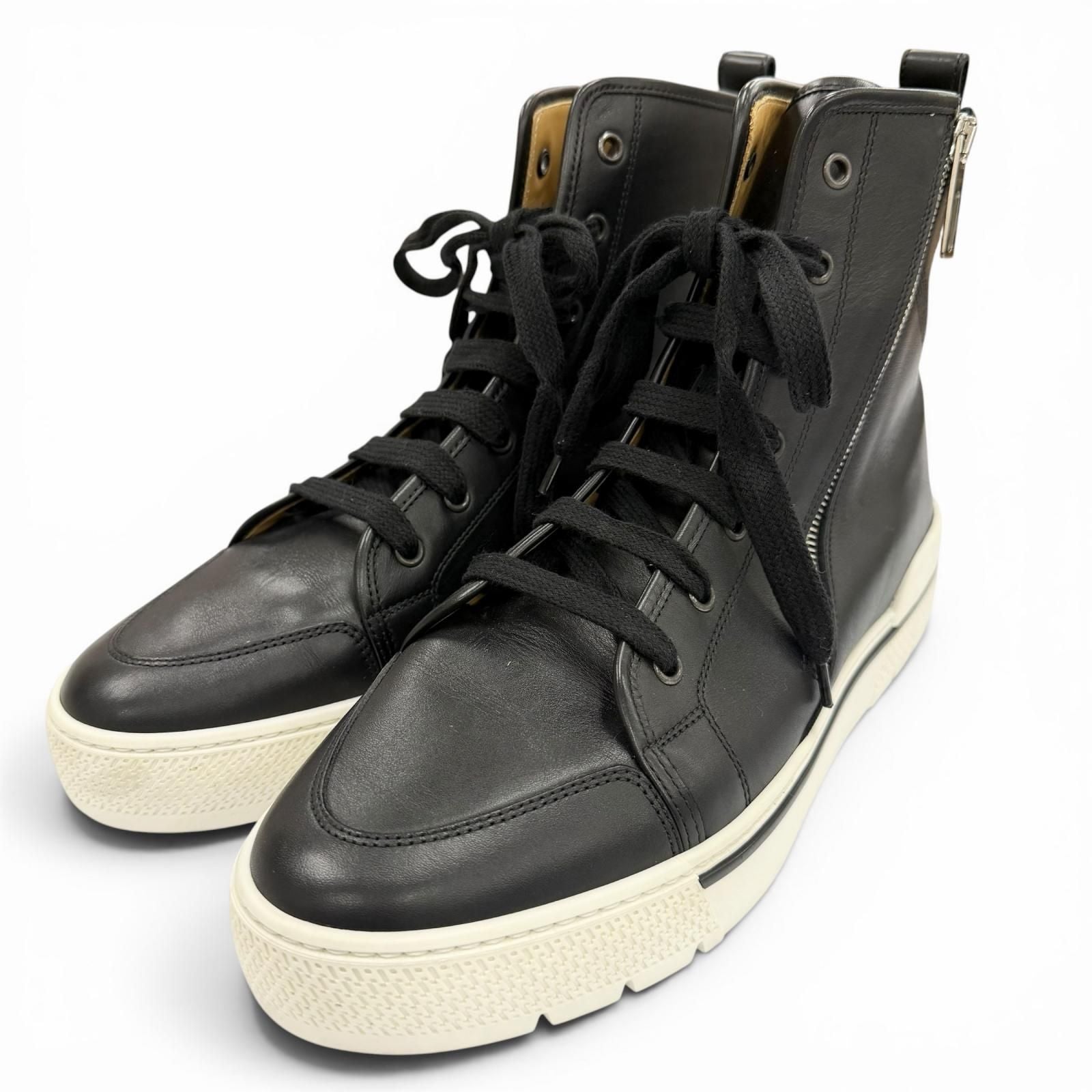 Hermes Leather Logo Side Zip Lace Up High Cut Sneakers Black — view 3