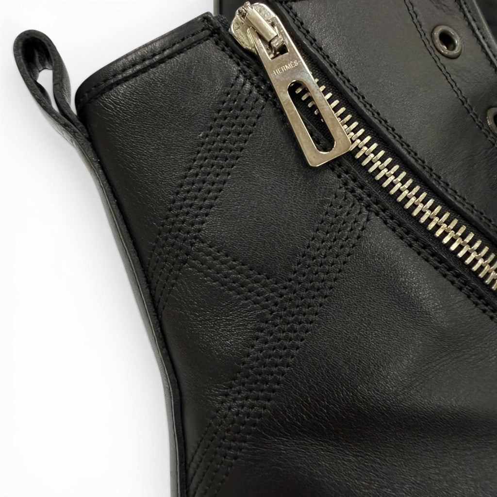 Hermes Leather Logo Side Zip Lace Up High Cut Sneakers Black — view 8