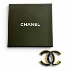 Chanel CC Logo Denim Brooch Gold Indigo Blue Recommended — view 2