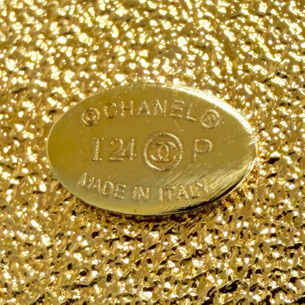 Chanel CC Logo Denim Brooch Gold Indigo Blue Recommended — view 5