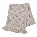 Louis Vuitton Echarpe Logo Mania Wool Silk Scarf with Fringe Gray