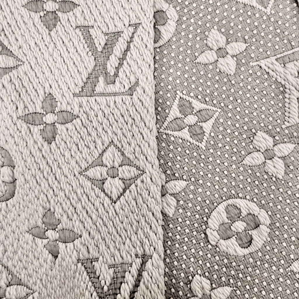 Louis Vuitton Echarpe Logo Mania Wool Silk Scarf with Fringe Gray — view 5