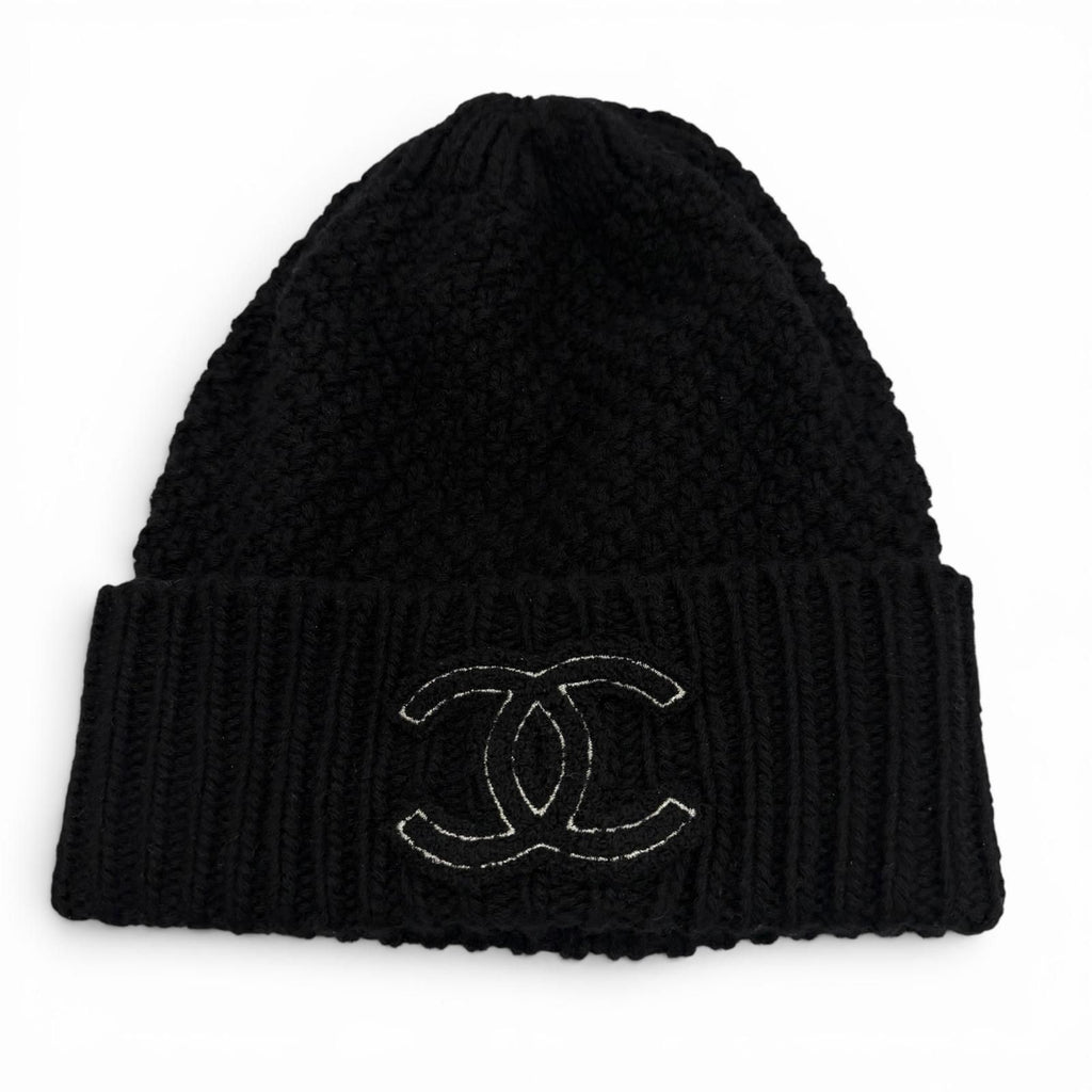 Chanel Cashmere CC Logo Hat Knit Cap Black