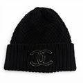 Chanel Cashmere CC Logo Hat Knit Cap Black