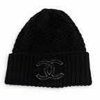 Chanel Cashmere CC Logo Hat Knit Cap Black