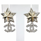 Chanel CC Logo Rhinestone Strass Star Crystal Swing Earrings Chien Pants Gold