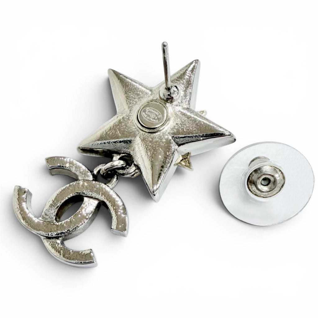 Chanel CC Logo Rhinestone Strass Star Crystal Swing Earrings Chien Pants Gold — view 4
