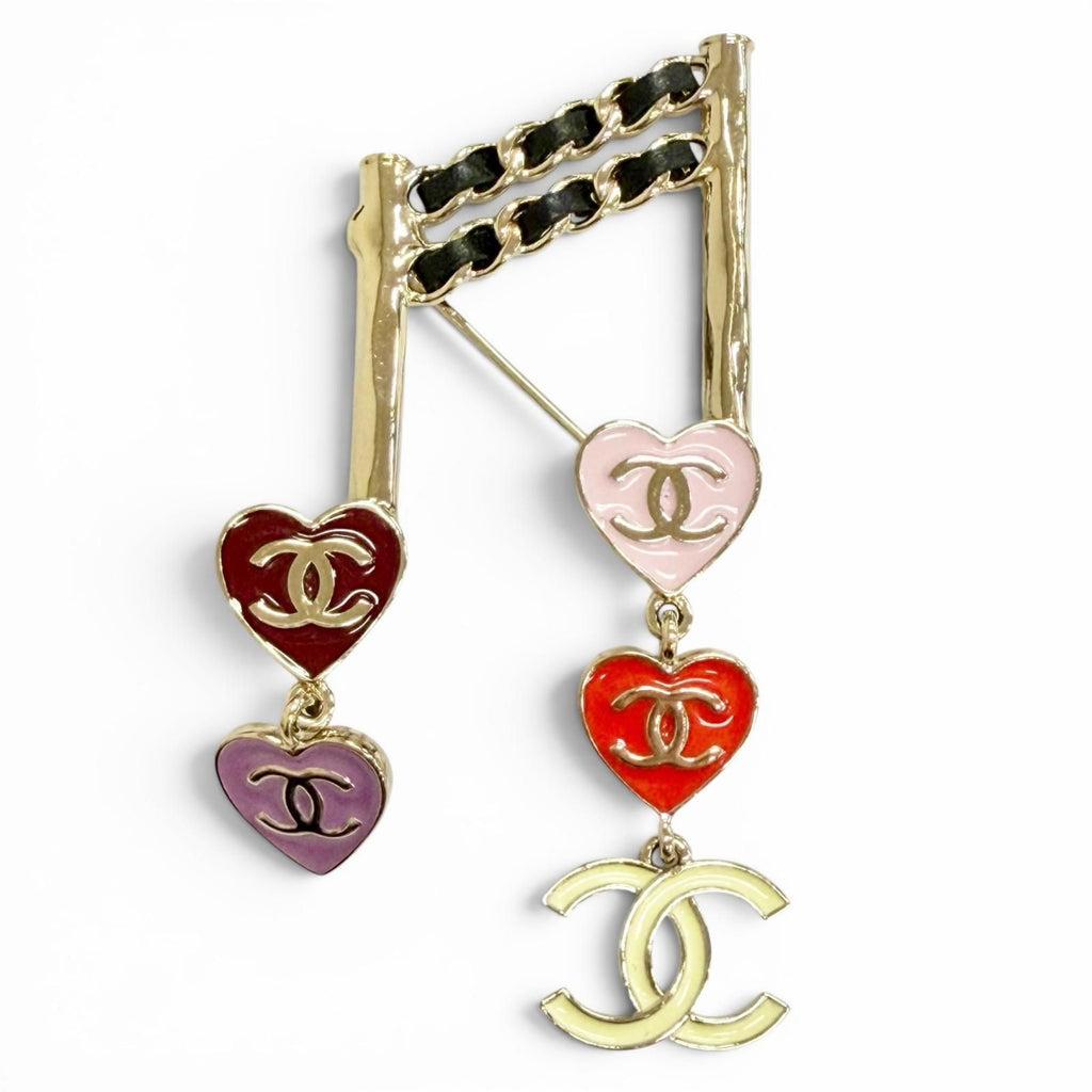 Chanel CC Logo Heart Musical Note Brooch Gold Multicolor Adult Recommended