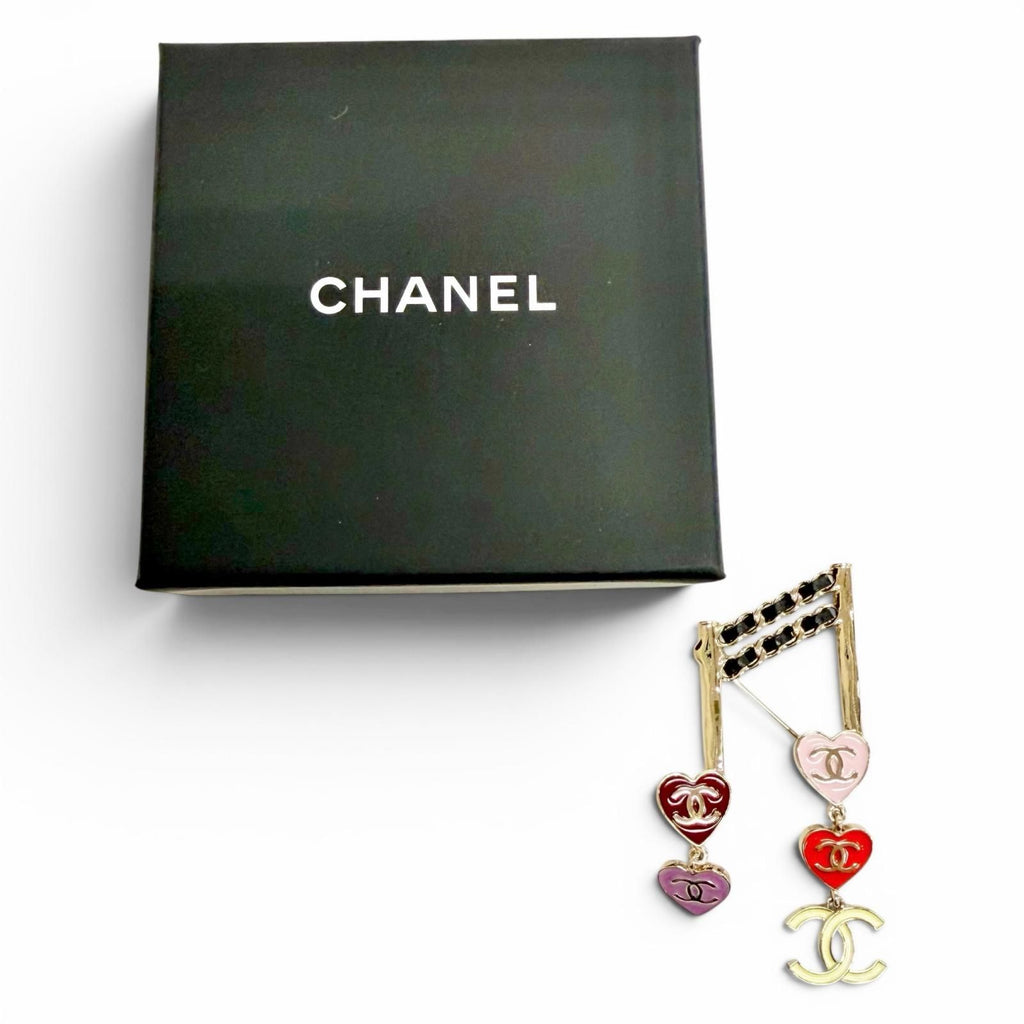 Chanel CC Logo Heart Musical Note Brooch Gold Multicolor Adult Recommended — view 2