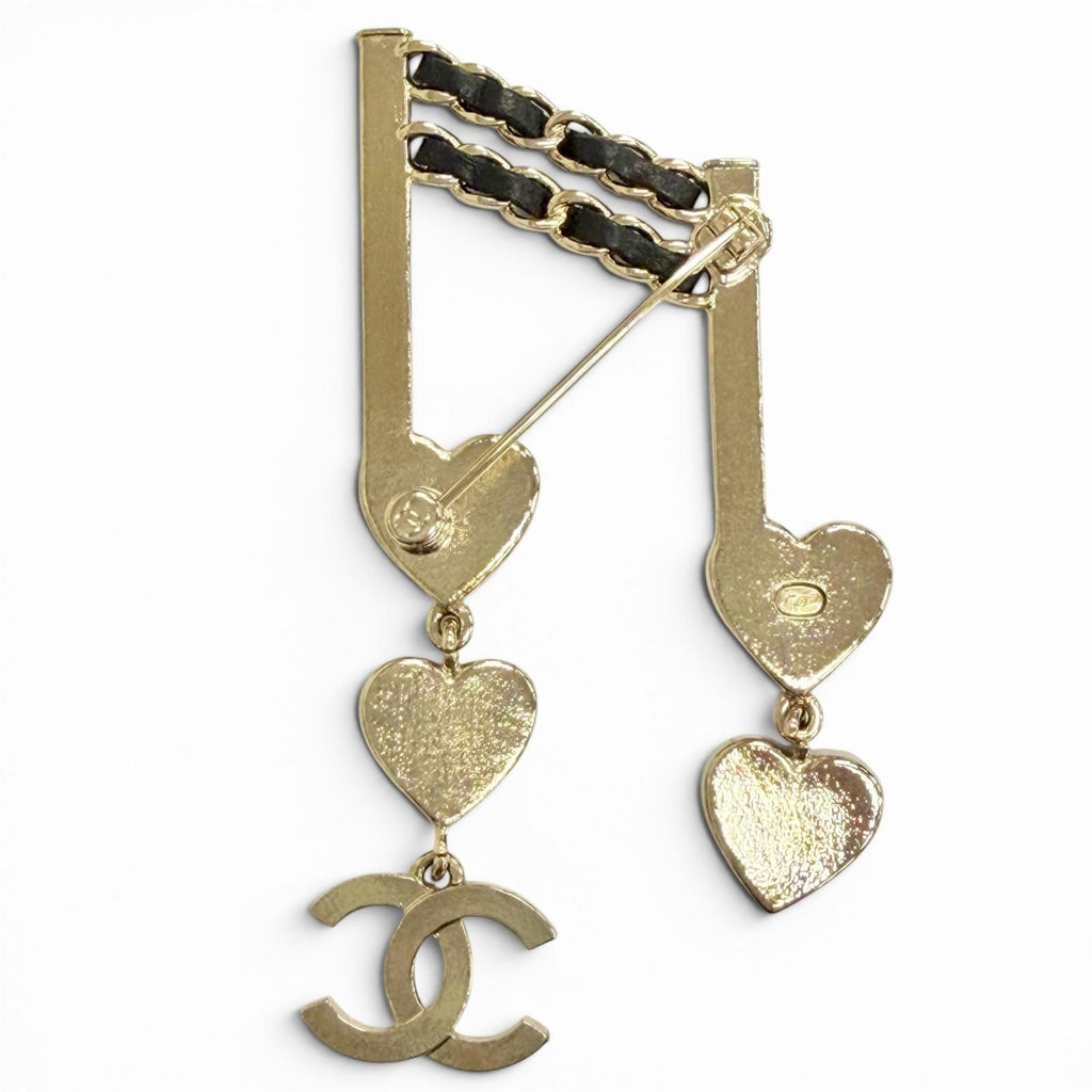 Chanel CC Logo Heart Musical Note Brooch Gold Multicolor Adult Recommended — view 3