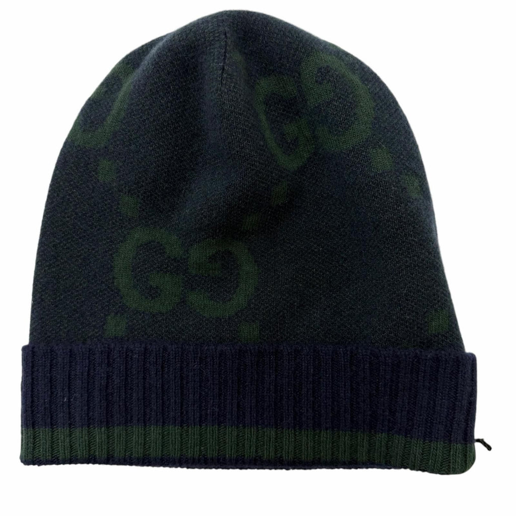 Gucci Cashmere Jumbo GG Knit Cap Navy Dark Green M 58 — view 4