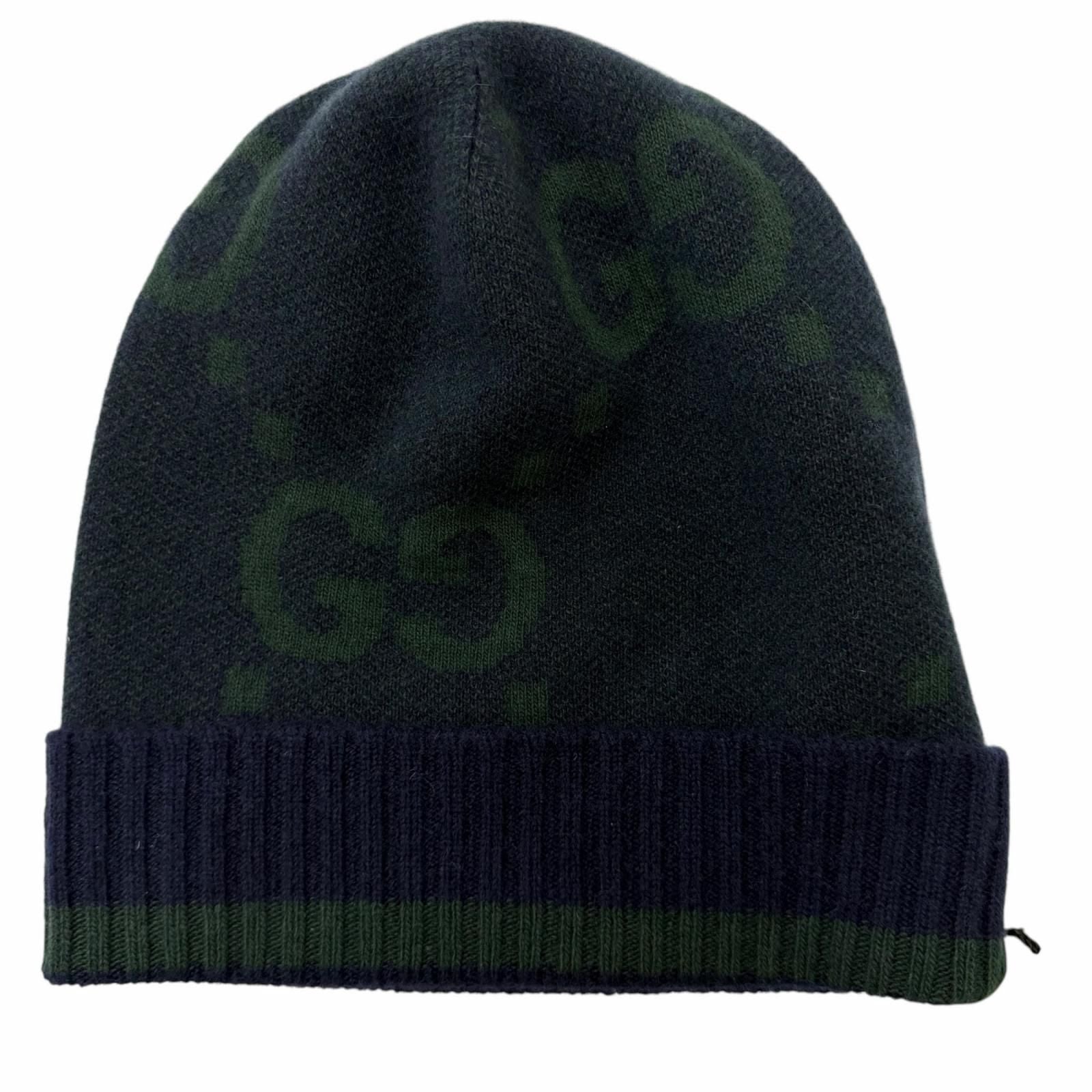Gucci Cashmere Jumbo GG Knit Cap Navy Dark Green M 58 — view 4