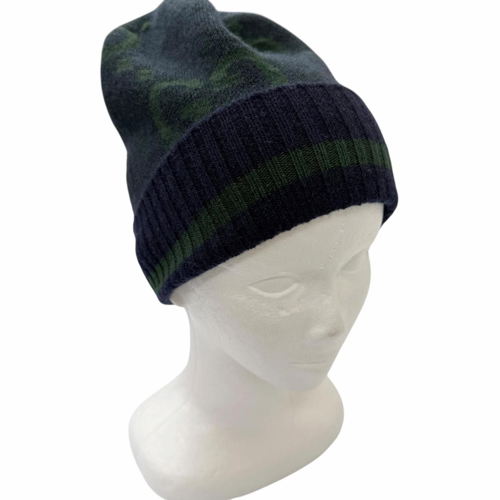 Gucci Cashmere Jumbo GG Knit Cap Navy Dark Green M 58