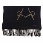 Hermes Cashmere Black Brown Ebony Leather Horsebit Logo Embroidery Reversible