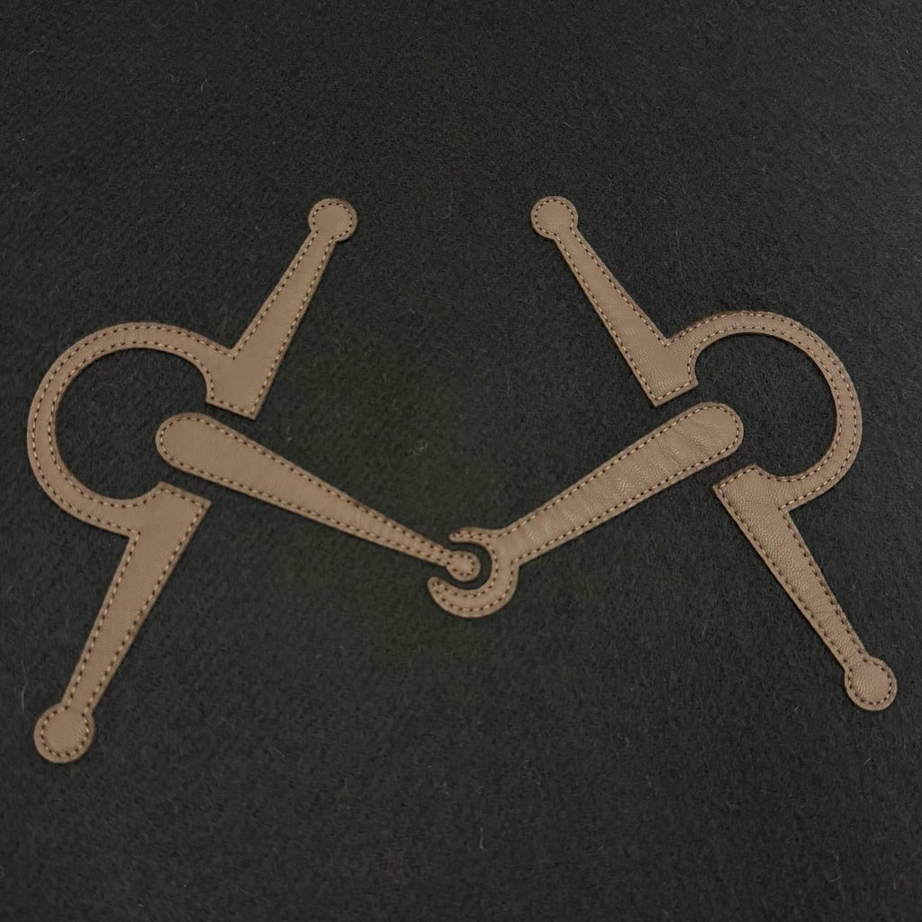 Hermes Cashmere Black Brown Ebony Leather Horsebit Logo Embroidery Reversible — view 6