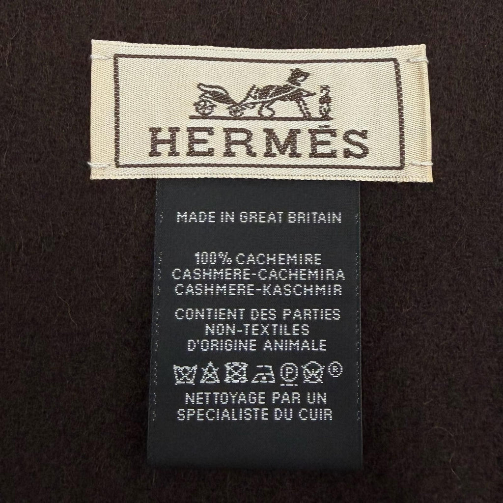 Hermes Cashmere Black Brown Ebony Leather Horsebit Logo Embroidery Reversible — view 8