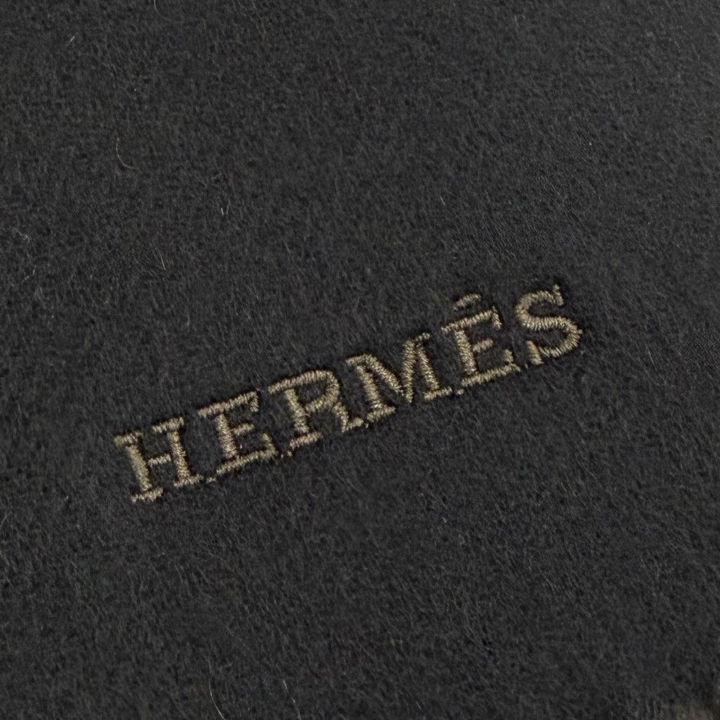 Hermes Cashmere Black Brown Ebony Leather Horsebit Logo Embroidery Reversible — view 5