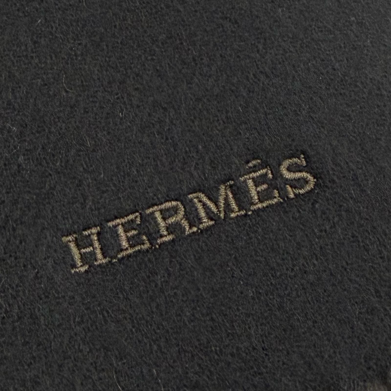 Hermes Cashmere Black Brown Ebony Leather Horsebit Logo Embroidery Reversible — view 5