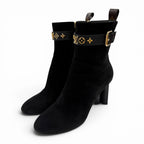Louis Vuitton Silhouette Line Suede Leather Monogram Flower Heels LV Logo Short