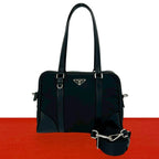 Prada Nylon Leather 2-Way Shoulder Bag Black