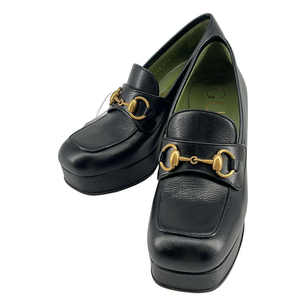 Gucci Horsebit Leather Plat Loafers 36.5 Black