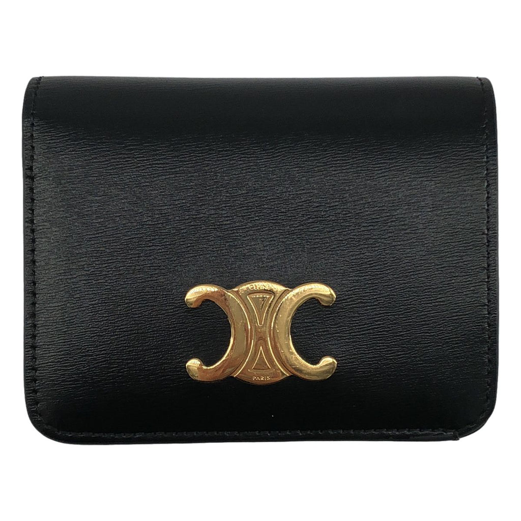 Celine Triomphe Compact Wallet Black Gold