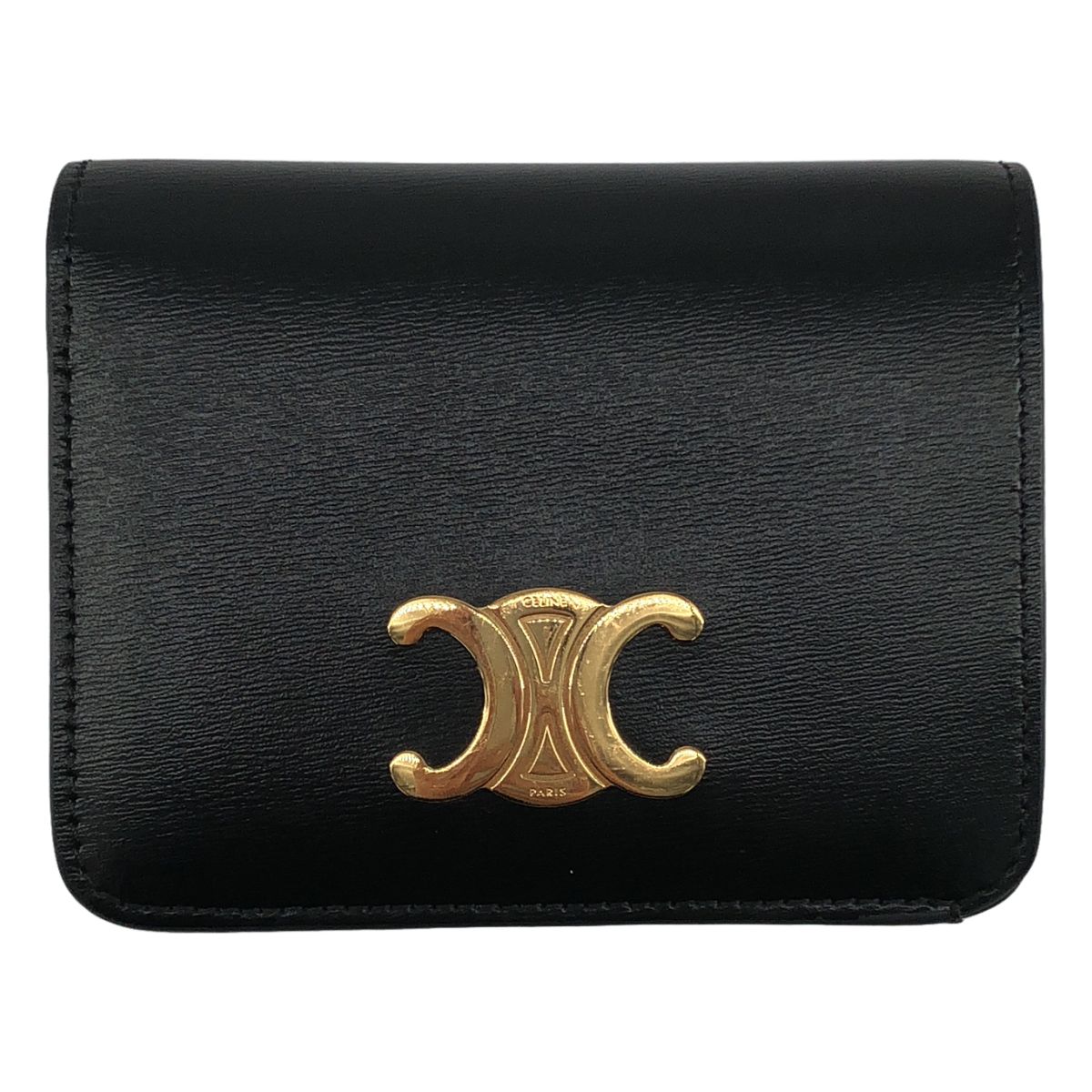 Celine Triomphe Compact Wallet Black Gold