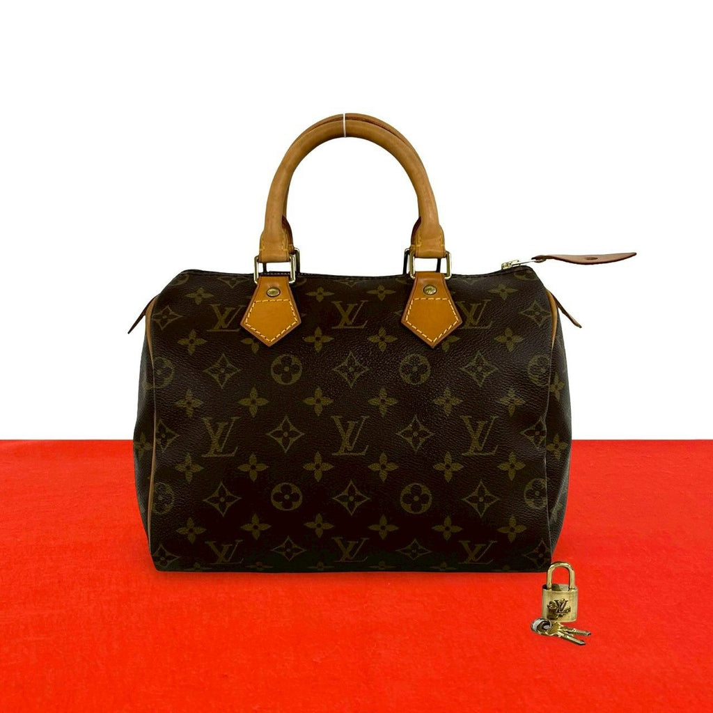 Louis Vuitton Vintage Speedy 25 Monogram Leather Boston Bag Brown
