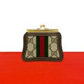 Gucci Vintage Sherry Line GG Logo Pattern Leather Kiss Lock Coin Purse Case