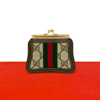 Gucci Vintage Sherry Line GG Logo Pattern Leather Kiss Lock Coin Purse Case