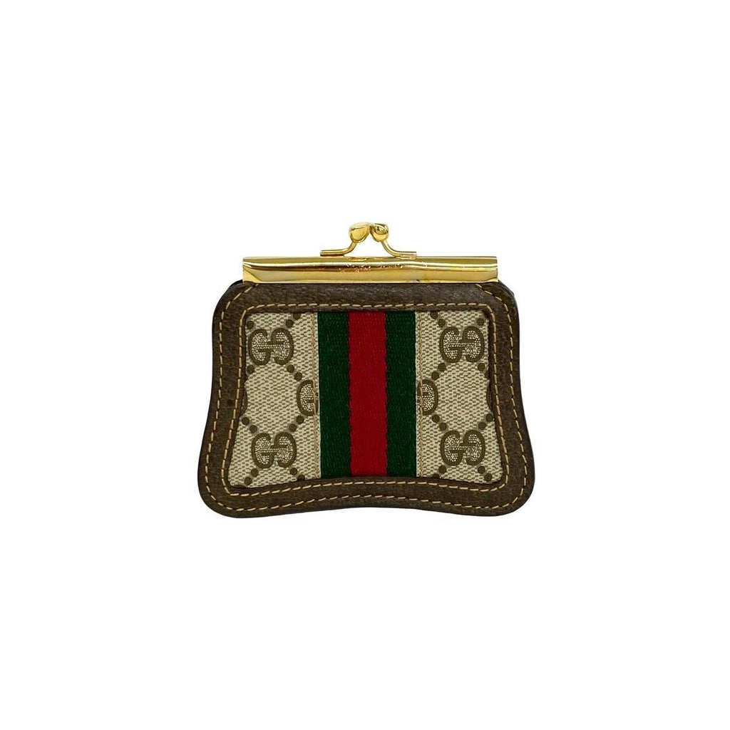 Gucci Vintage Sherry Line GG Logo Pattern Leather Kiss Lock Coin Purse Case — view 2