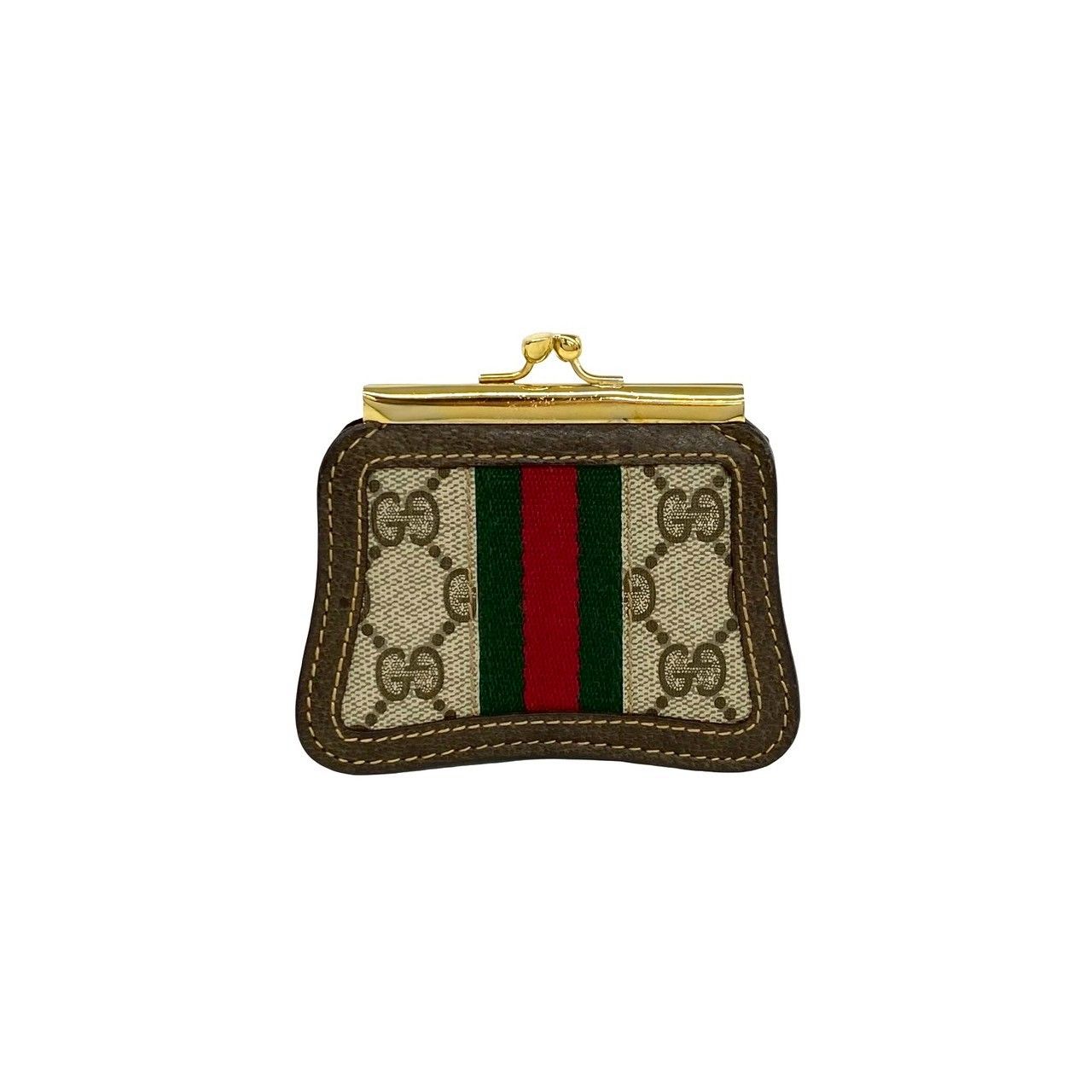 Gucci Vintage Sherry Line GG Logo Pattern Leather Kiss Lock Coin Purse Case — view 2