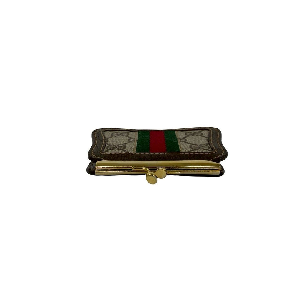 Gucci Vintage Sherry Line GG Logo Pattern Leather Kiss Lock Coin Purse Case — view 3
