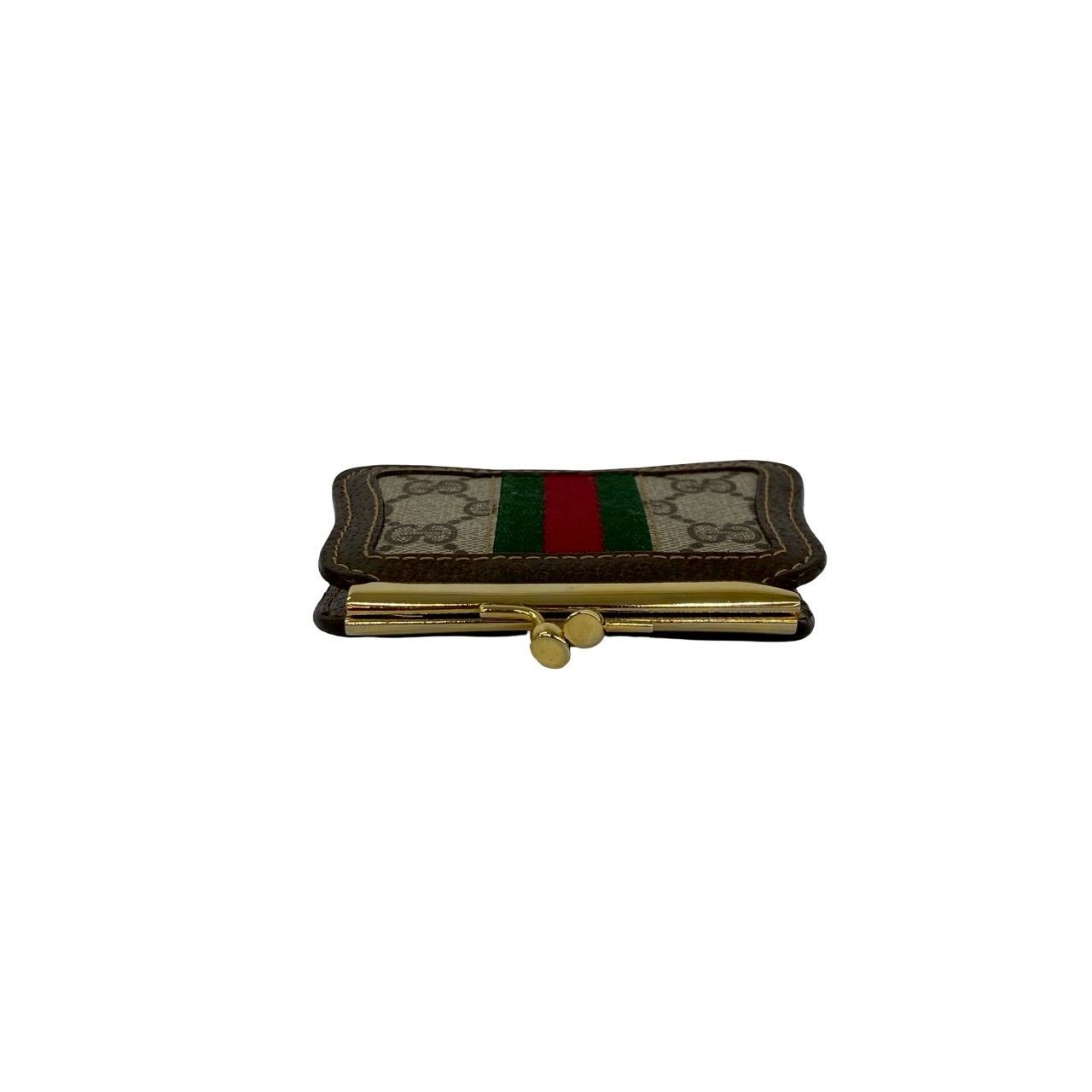 Gucci Vintage Sherry Line GG Logo Pattern Leather Kiss Lock Coin Purse Case — view 3