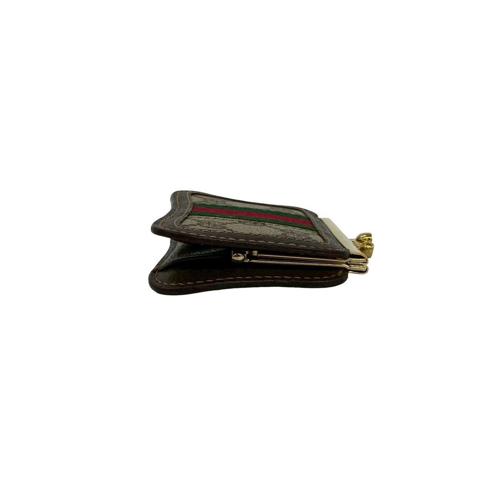 Gucci Vintage Sherry Line GG Logo Pattern Leather Kiss Lock Coin Purse Case — view 5