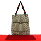 Gucci Vintage Sherry Line GG Logo Leather Tote Brown