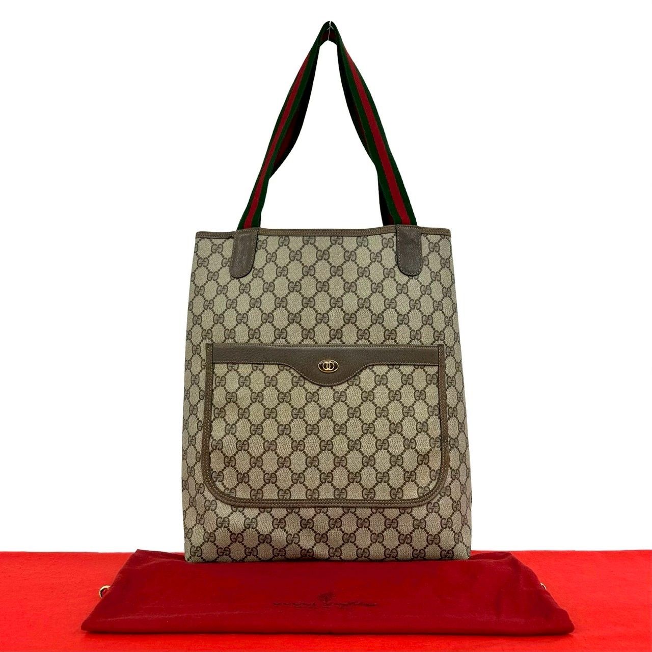 Gucci Vintage Sherry Line GG Logo Leather Tote Brown