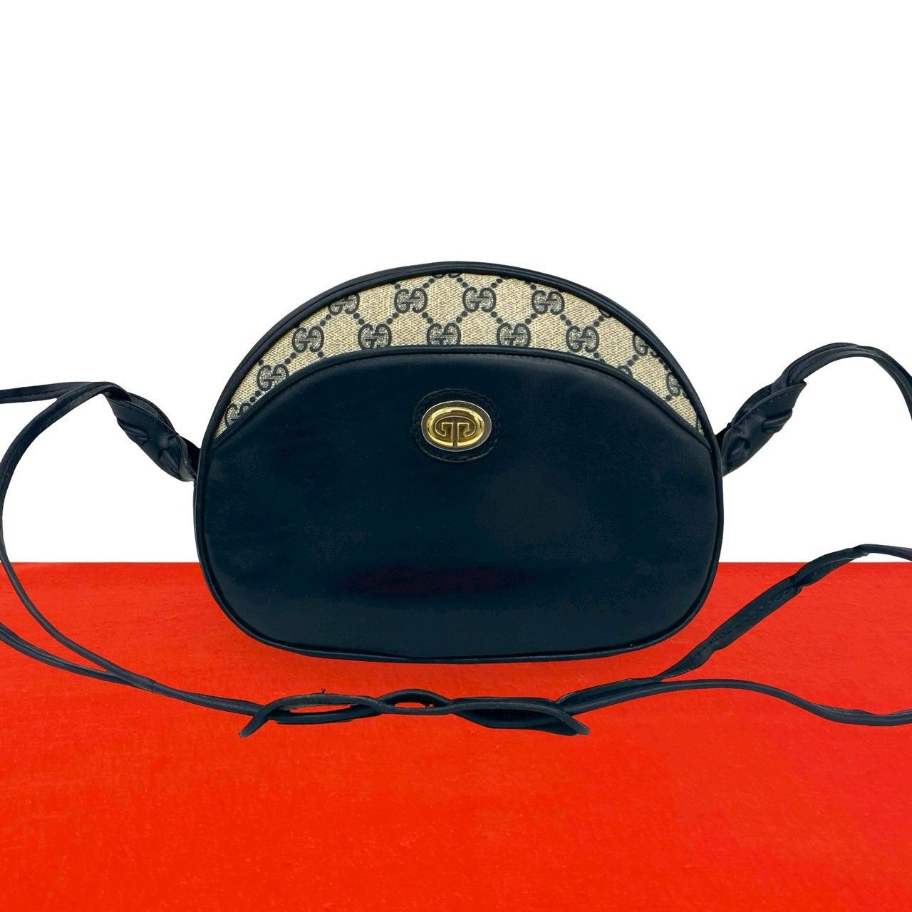 Gucci Vintage GG Logo Pattern Leather Shoulder Bag Pochette Crossbody Navy
