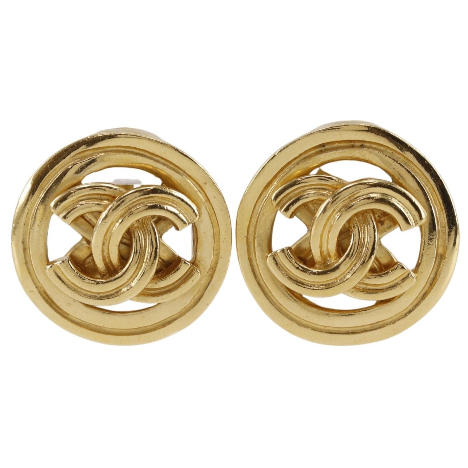 Chanel CC Logo Vintage Gold Plated Earrings