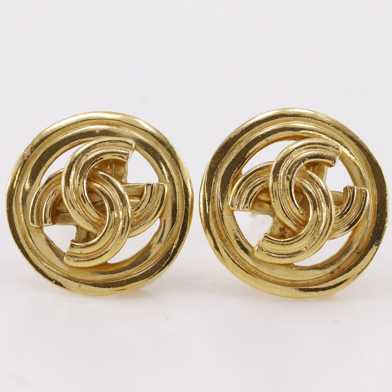 Chanel CC Logo Vintage Gold Plated Earrings — view 5