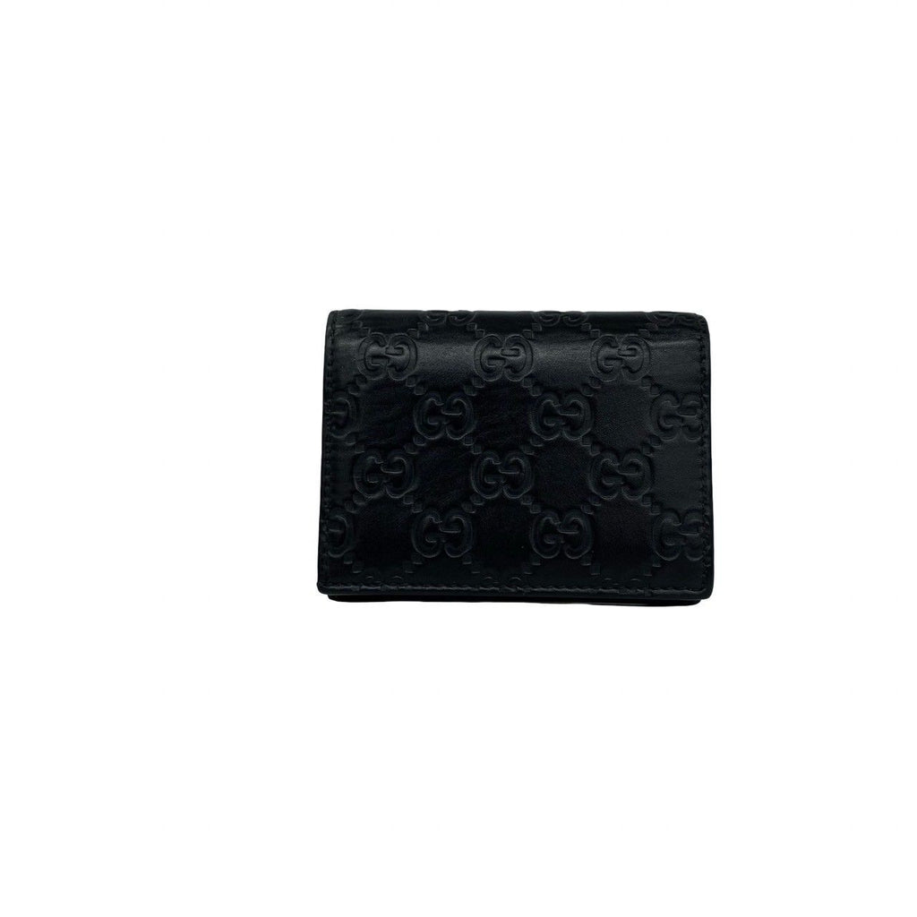 Gucci Box GG Logo Guccissima Leather Bifold Wallet Mini Card Case Black — view 2