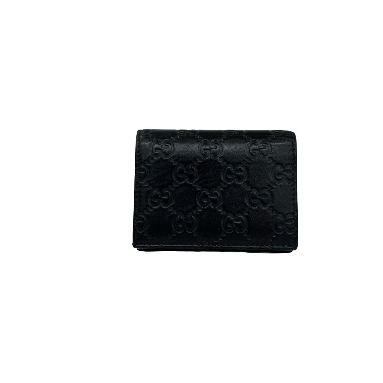 Gucci Box GG Logo Guccissima Leather Bifold Wallet Mini Card Case Black — view 2