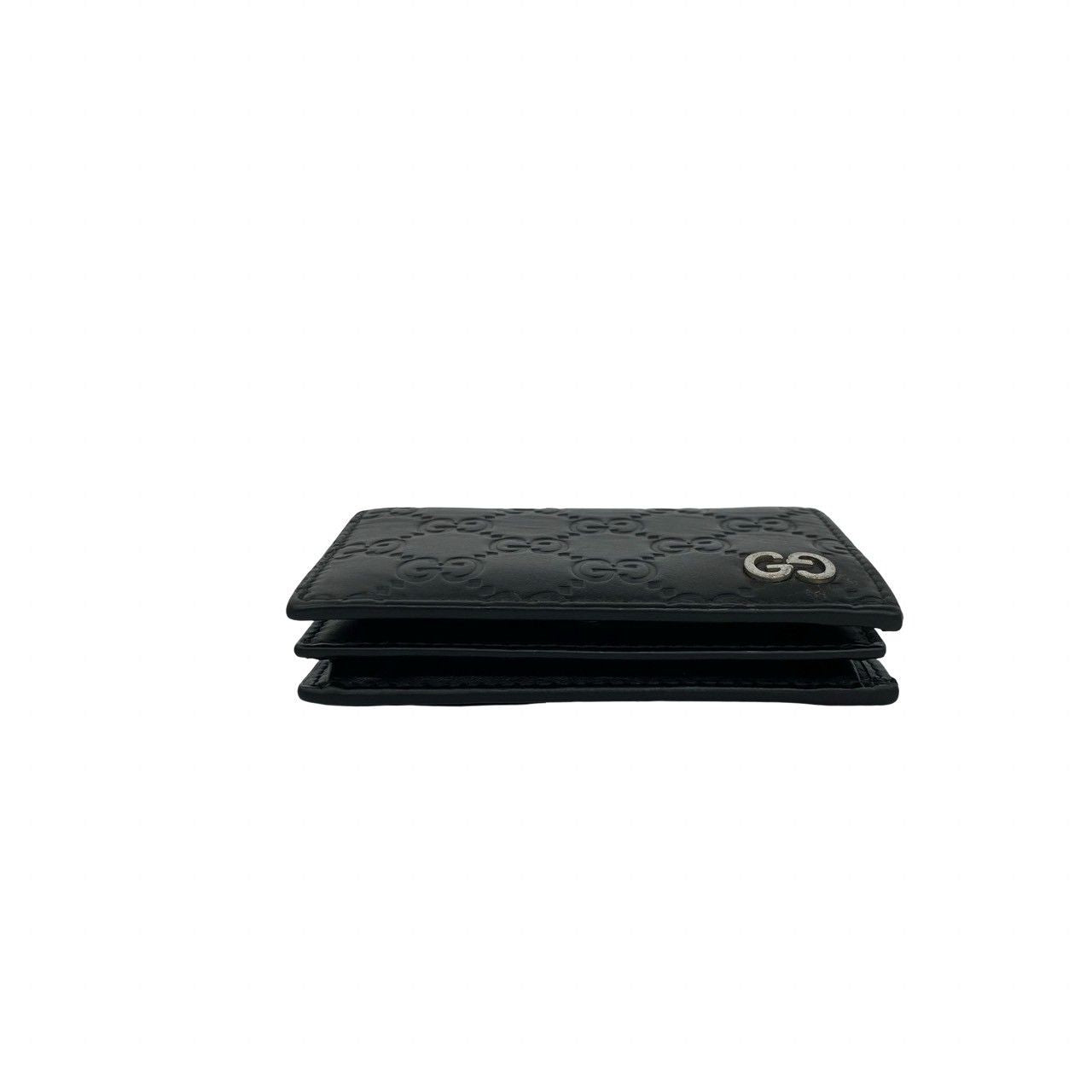 Gucci Box GG Logo Guccissima Leather Bifold Wallet Mini Card Case Black — view 6