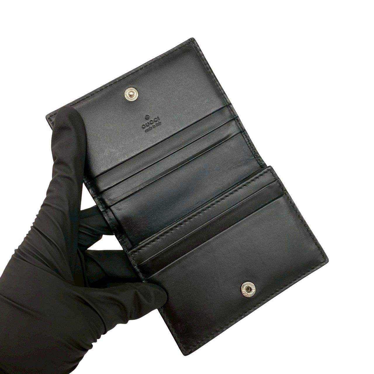 Gucci Box GG Logo Guccissima Leather Bifold Wallet Mini Card Case Black — view 7