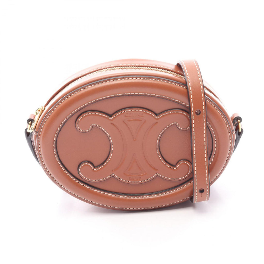 Celine Shoulder Bag Triomphe Oval Purse Cuir Brown Leather Cuil