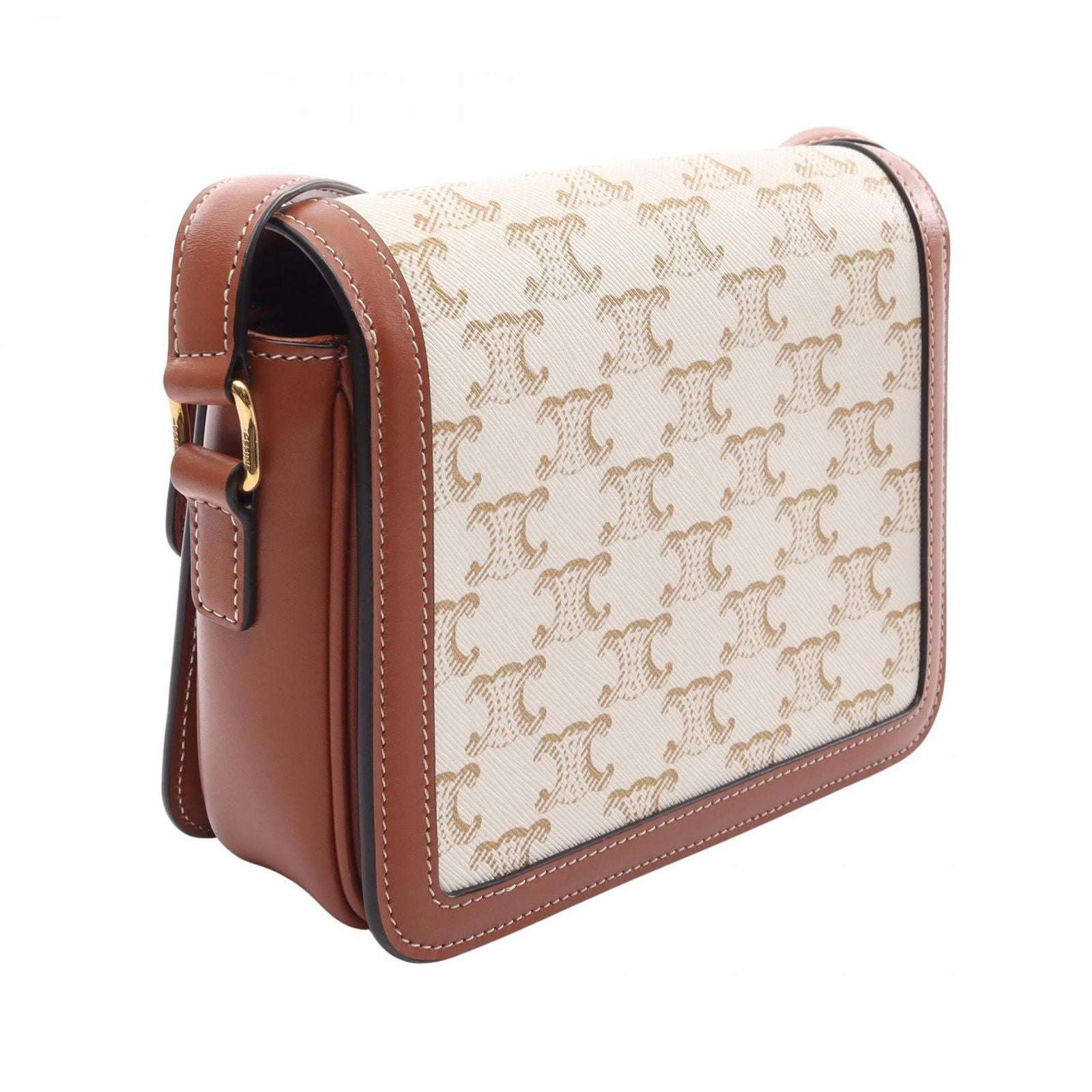 Celine Shoulder Bag Teen Triomphe Off White Brown Canvas Leather — view 2