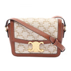 Celine Shoulder Bag Teen Triomphe Off White Brown Canvas Leather